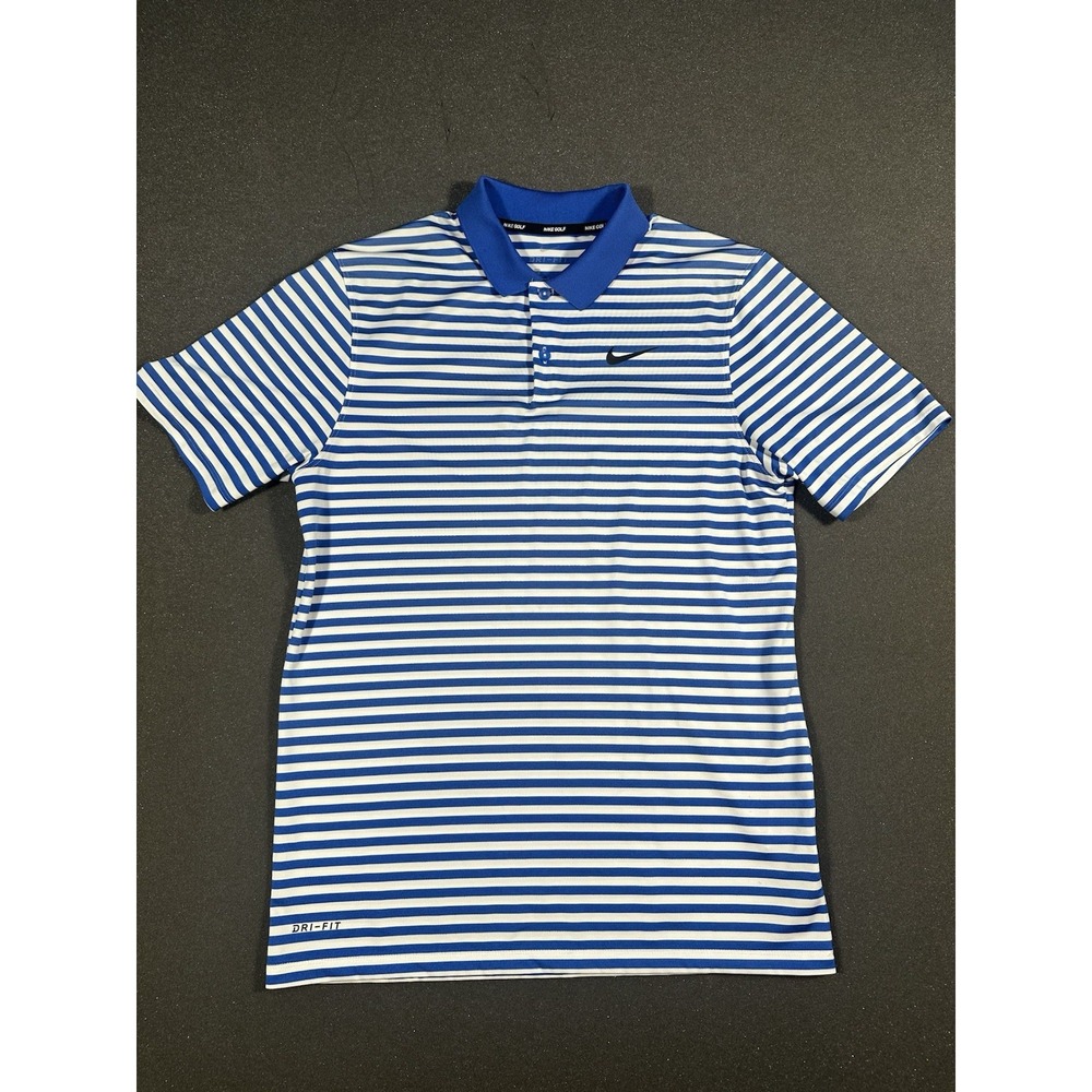 Men's Nike Golf Dri Fit Blue/White Stiped Small Polo